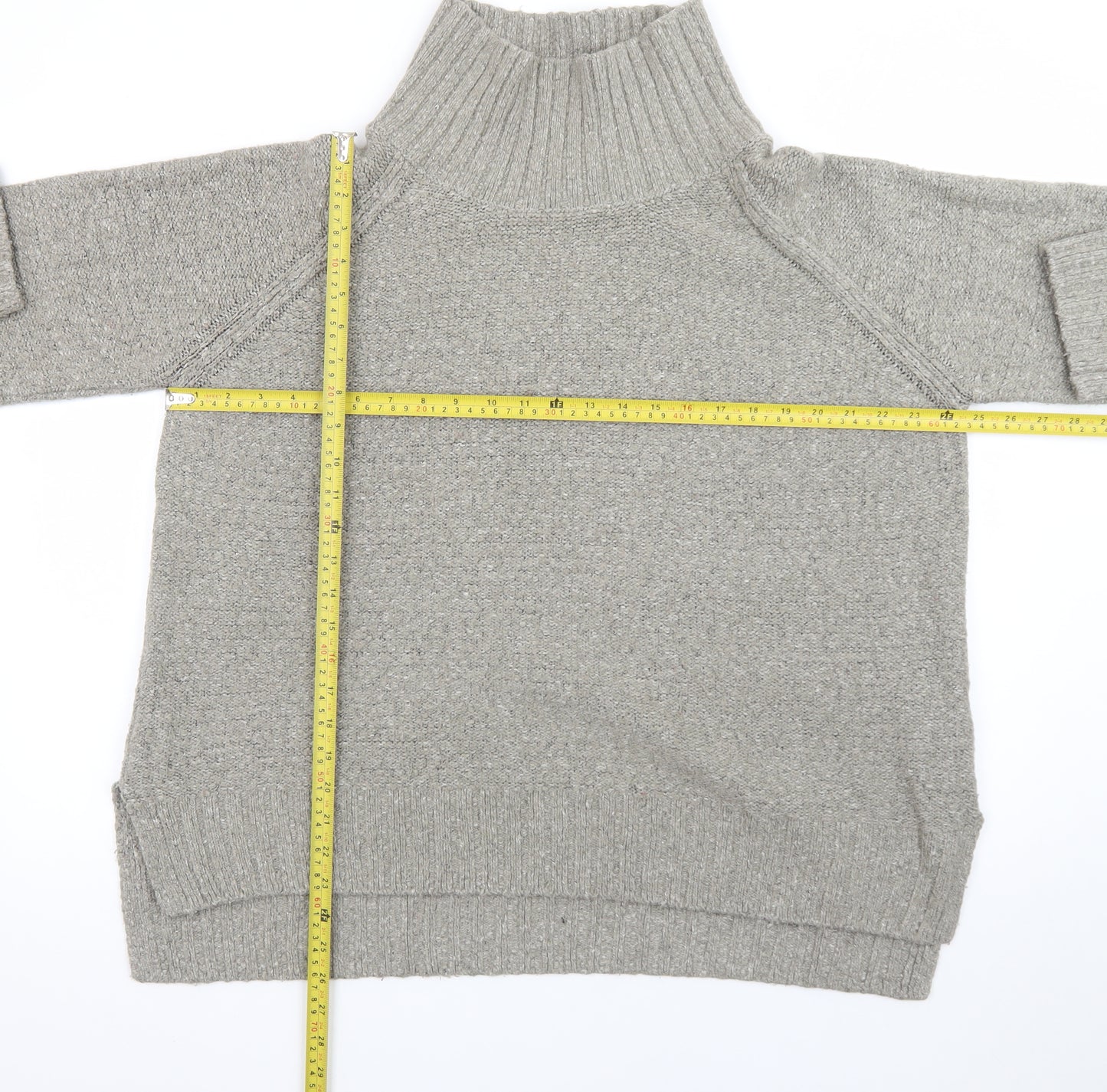 H&M Women Grey Roll Neck Wool Blend Chunky Knit Jumper Size 12
