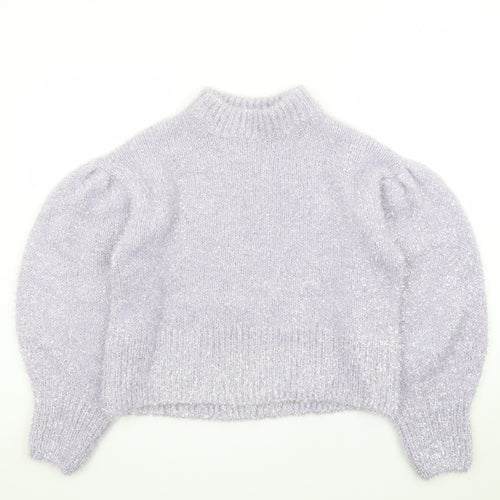 H&M Divided Womens Lilac Metallic Puff Sleeve Jumper Size 12 Classic Knit