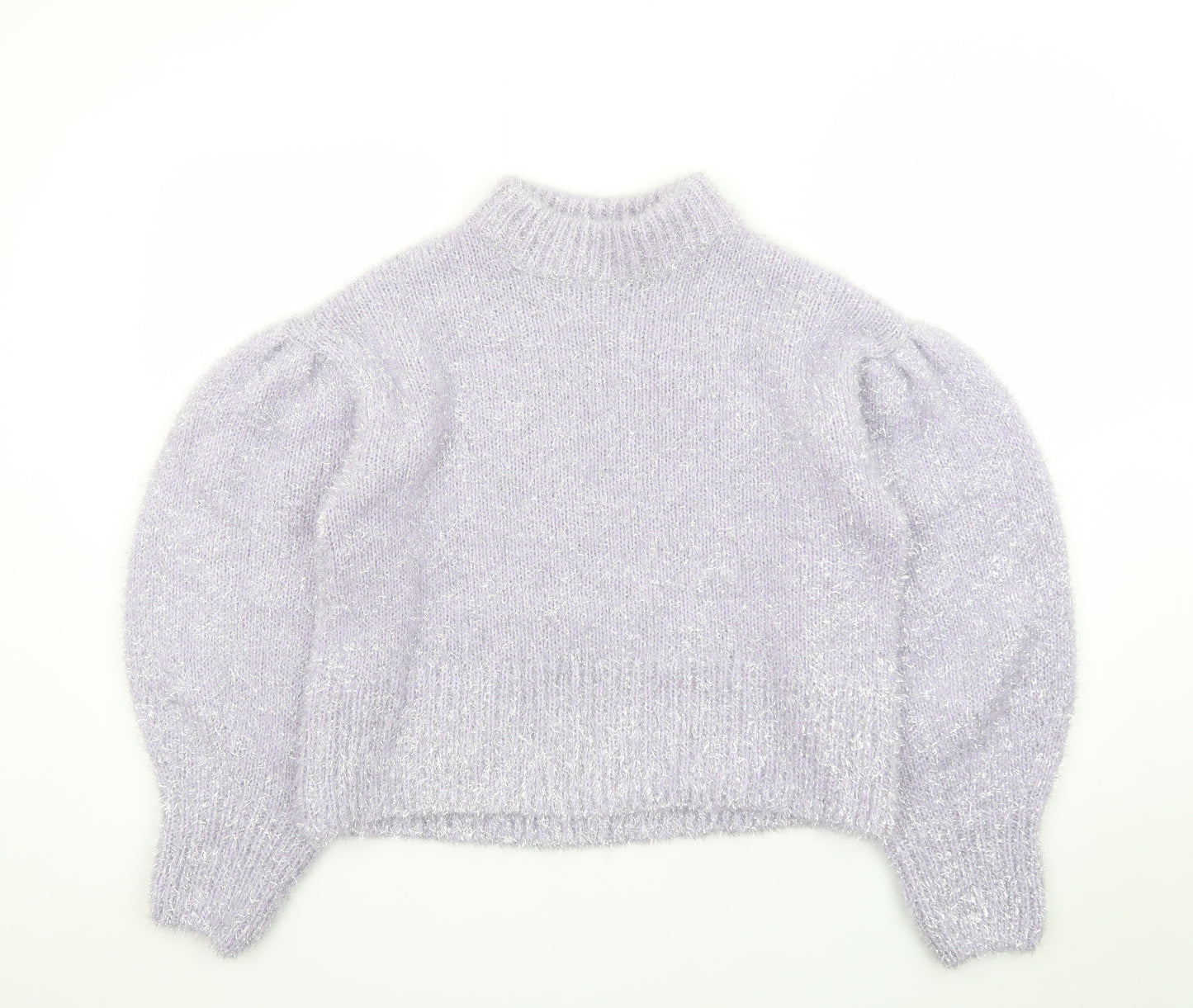 H&M Divided Womens Lilac Metallic Puff Sleeve Jumper Size 12 Classic Knit