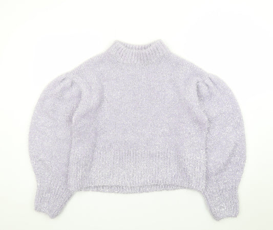H&M Divided Womens Lilac Metallic Puff Sleeve Jumper Size 12 Classic Knit