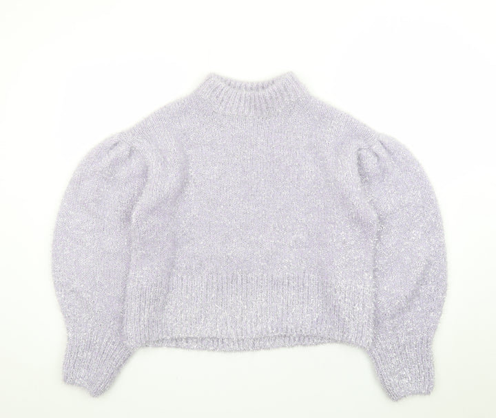H&M Divided Womens Lilac Metallic Puff Sleeve Jumper Size 12 Classic Knit