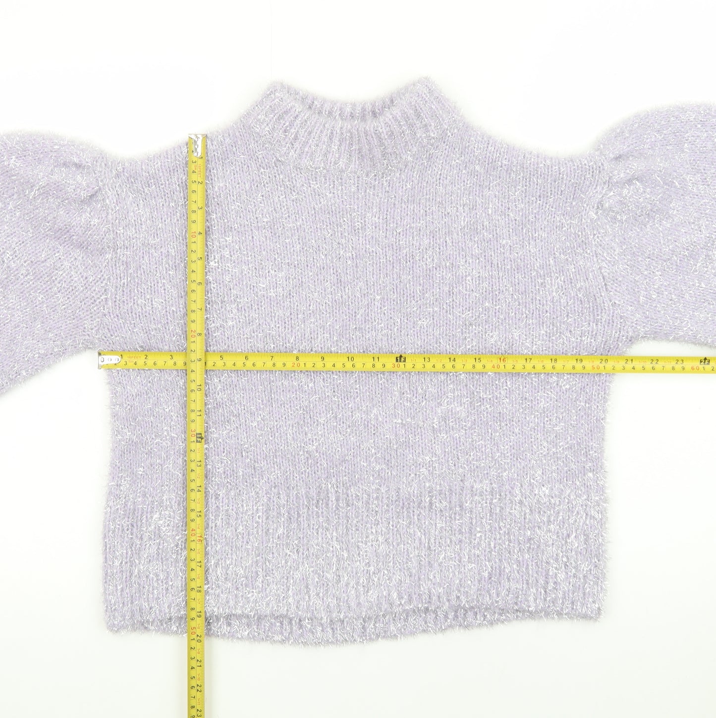 H&M Divided Womens Lilac Metallic Puff Sleeve Jumper Size 12 Classic Knit