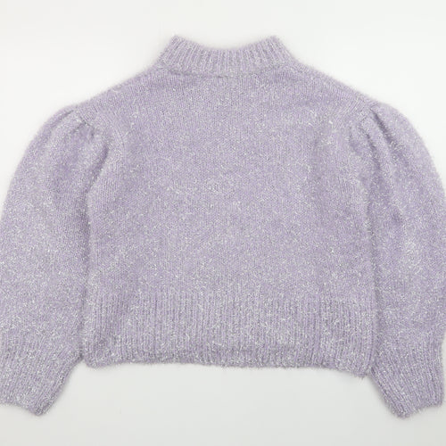 H&M Divided Womens Lilac Metallic Puff Sleeve Jumper Size 12 Classic Knit