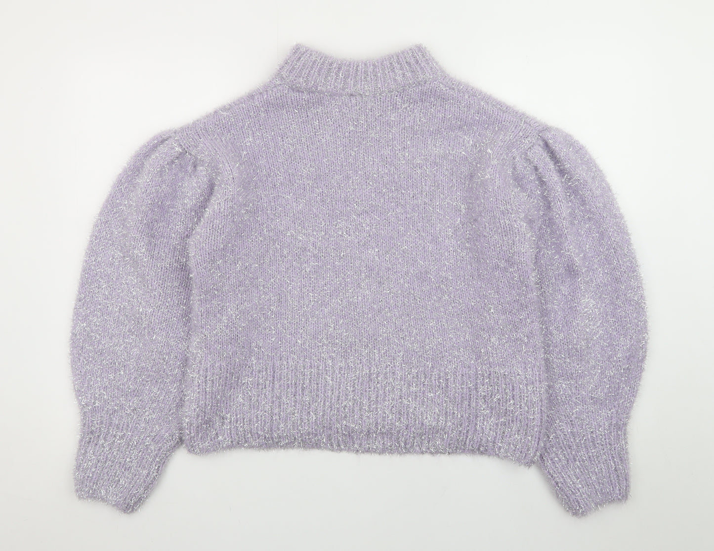H&M Divided Womens Lilac Metallic Puff Sleeve Jumper Size 12 Classic Knit