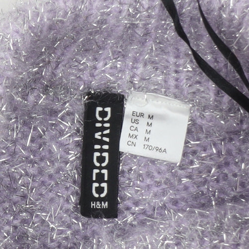 H&M Divided Womens Lilac Metallic Puff Sleeve Jumper Size 12 Classic Knit