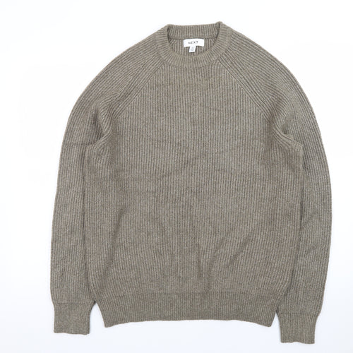 Next Men's Brown Rib-Knit Crew Neck Pullover Jumper Size M