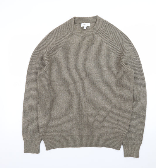 Next Men's Brown Rib-Knit Crew Neck Pullover Jumper Size M
