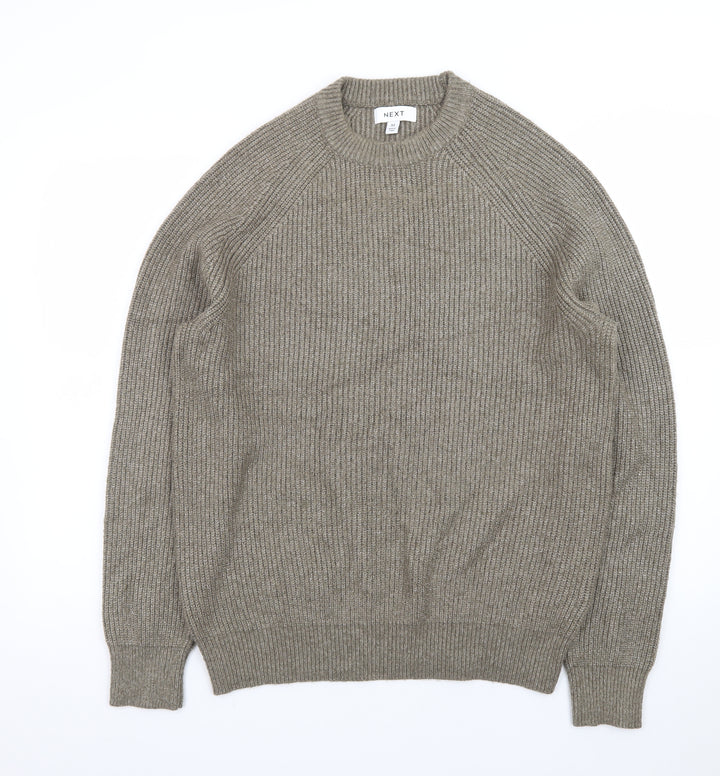 Next Men's Brown Rib-Knit Crew Neck Pullover Jumper Size M
