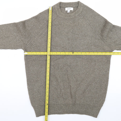 Next Men's Brown Rib-Knit Crew Neck Pullover Jumper Size M