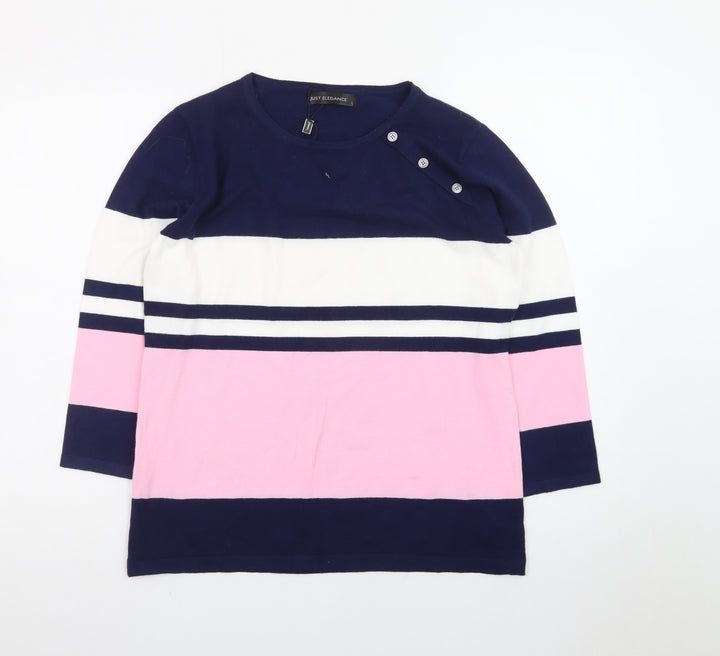 Just Elegance Women’s Multicoloured Striped 3/4 Sleeve Pullover Jumper L