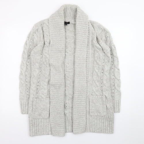 New Look Women Grey Cable-Knit Long Sleeve Open Cardigan Size 12