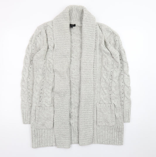 New Look Women Grey Cable-Knit Long Sleeve Open Cardigan Size 12