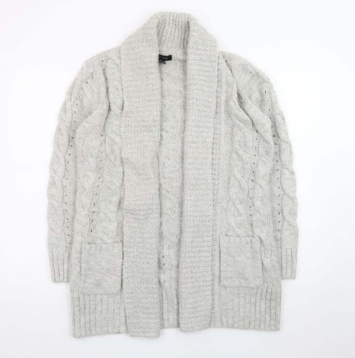 New Look Women Grey Cable-Knit Long Sleeve Open Cardigan Size 12
