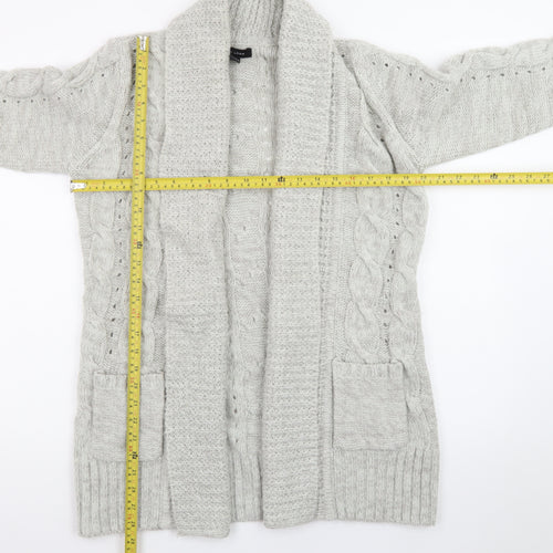 New Look Women Grey Cable-Knit Long Sleeve Open Cardigan Size 12