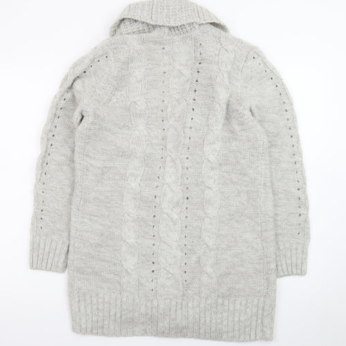 New Look Women Grey Cable-Knit Long Sleeve Open Cardigan Size 12