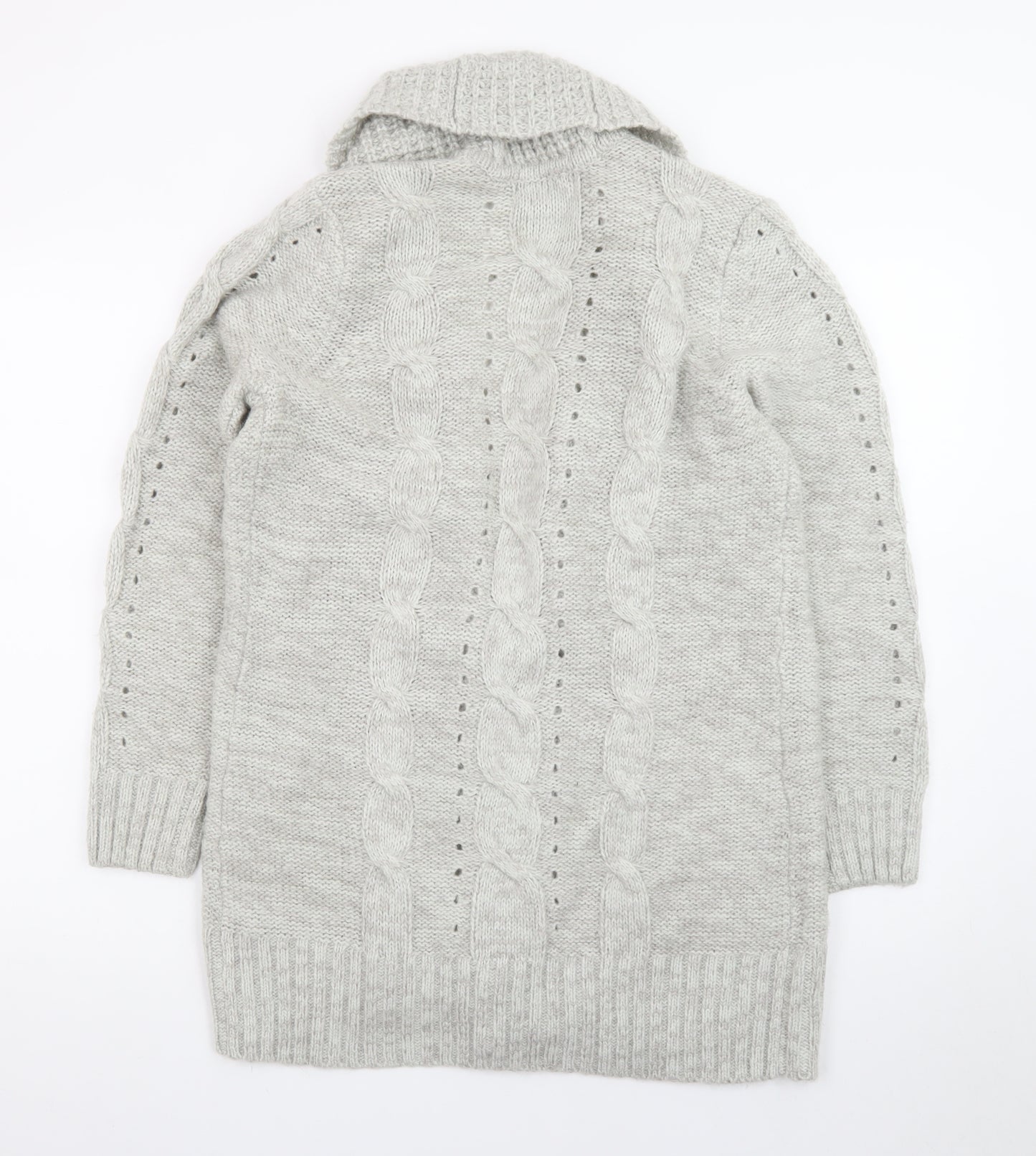 New Look Women Grey Cable-Knit Long Sleeve Open Cardigan Size 12