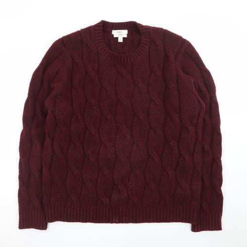 Marks and Spencer Men's Red Wool Blend Cable-Knit Jumper L Regular