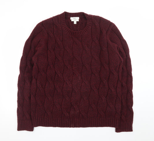 Marks and Spencer Men's Red Wool Blend Cable-Knit Jumper L Regular