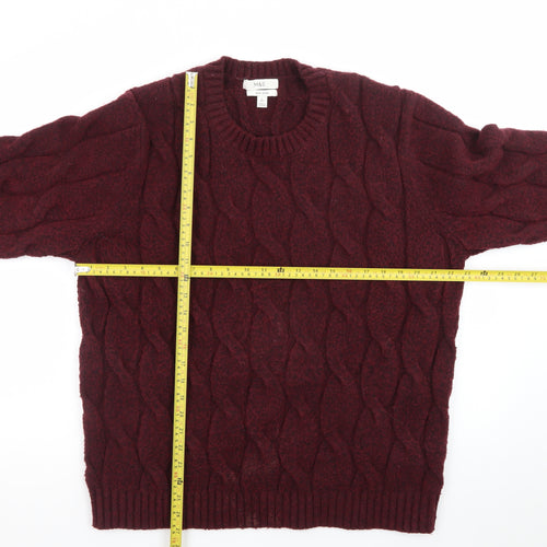 Marks and Spencer Men's Red Wool Blend Cable-Knit Jumper L Regular