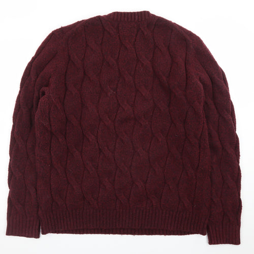 Marks and Spencer Men's Red Wool Blend Cable-Knit Jumper L Regular