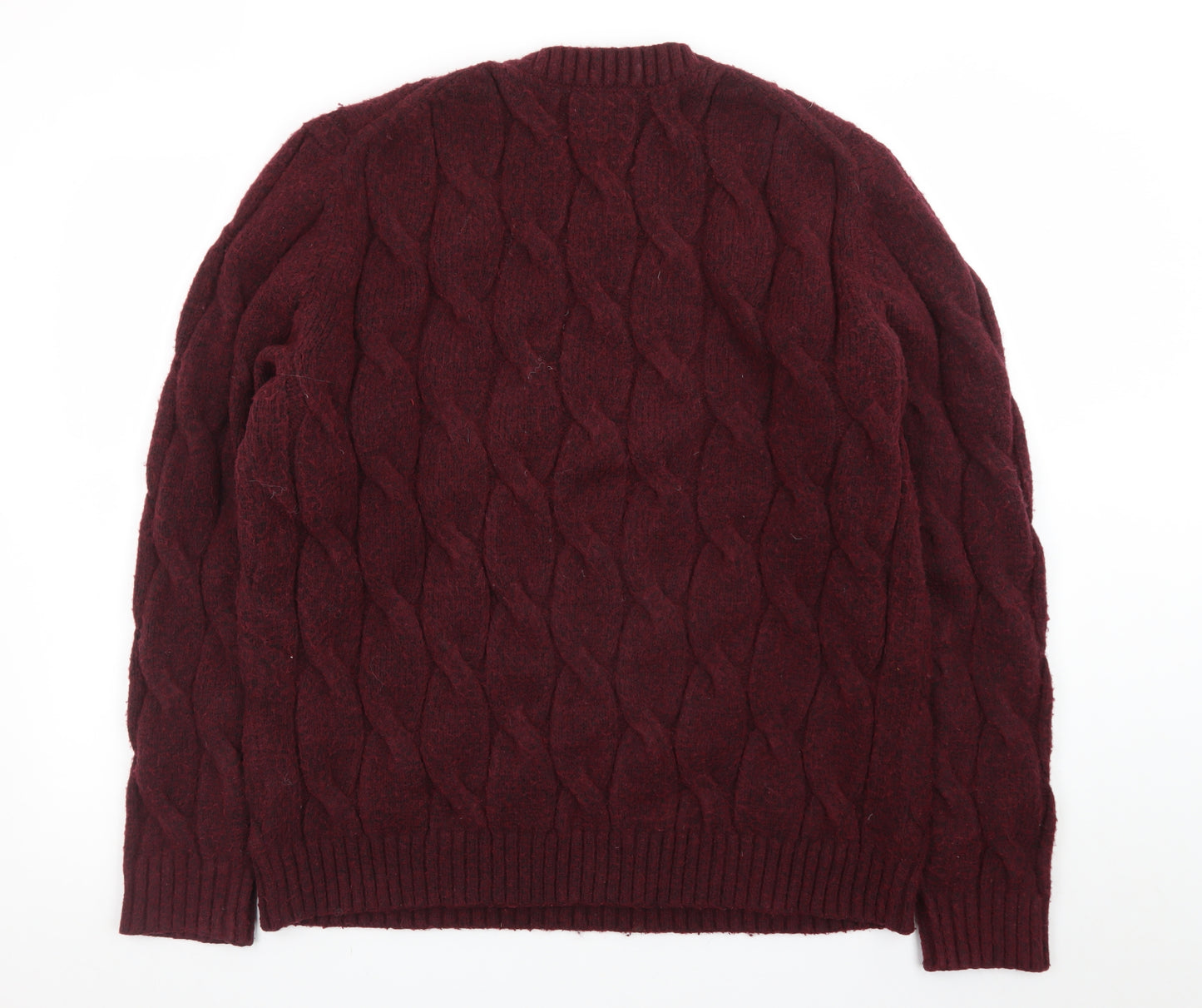 Marks and Spencer Men's Red Wool Blend Cable-Knit Jumper L Regular