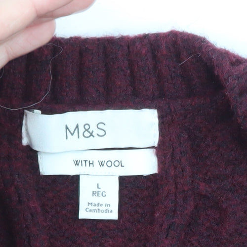 Marks and Spencer Men's Red Wool Blend Cable-Knit Jumper L Regular