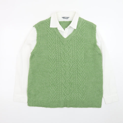Max Women’s Green Cable-Knit Sleeveless V-Neck Jumper Vest L 14/16