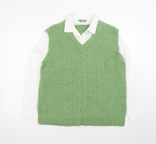 Max Women’s Green Cable-Knit Sleeveless V-Neck Jumper Vest L 14/16