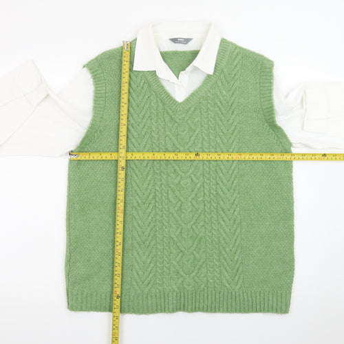 Max Women’s Green Cable-Knit Sleeveless V-Neck Jumper Vest L 14/16