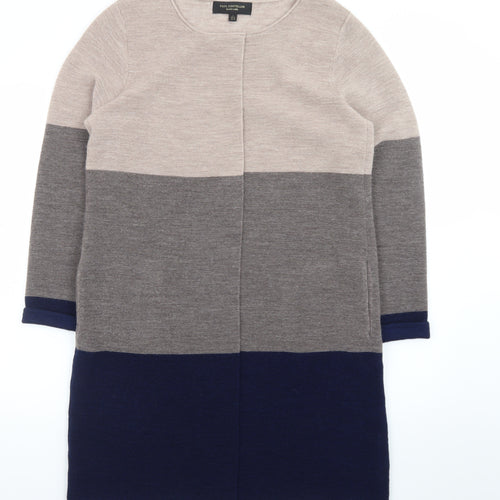 Paul Costelloe Women Beige Grey Navy Colour Block Long Cardigan UK 14