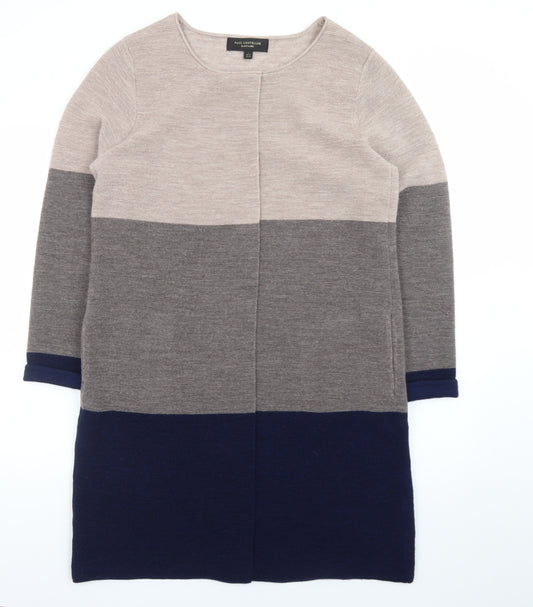 Paul Costelloe Women Beige Grey Navy Colour Block Long Cardigan UK 14