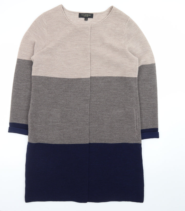 Paul Costelloe Women Beige Grey Navy Colour Block Long Cardigan UK 14