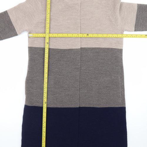 Paul Costelloe Women Beige Grey Navy Colour Block Long Cardigan UK 14