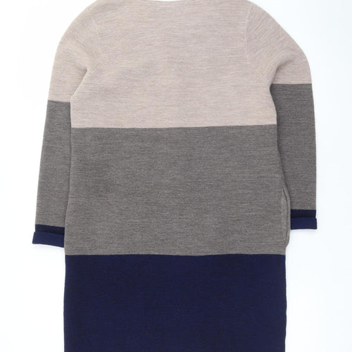 Paul Costelloe Women Beige Grey Navy Colour Block Long Cardigan UK 14