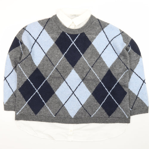 George Women's Grey Argyle Crew Neck Wool Blend Jumper XL