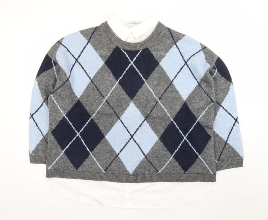 George Women's Grey Argyle Crew Neck Wool Blend Jumper XL