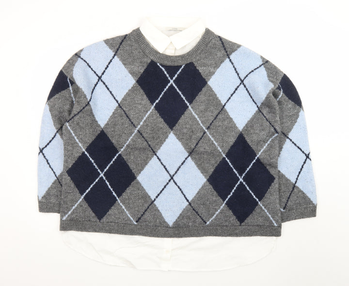 George Women's Grey Argyle Crew Neck Wool Blend Jumper XL