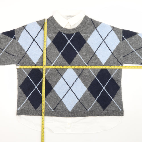 George Women's Grey Argyle Crew Neck Wool Blend Jumper XL