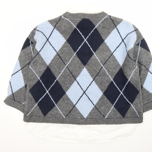 George Women's Grey Argyle Crew Neck Wool Blend Jumper XL