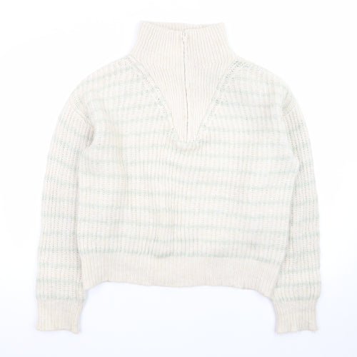 MNG Women’s Ivory Wool Blend Chunky Knit V-Neck Jumper Size S