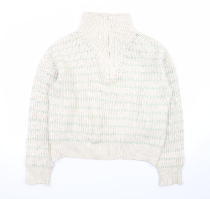 MNG Women’s Ivory Wool Blend Chunky Knit V-Neck Jumper Size S