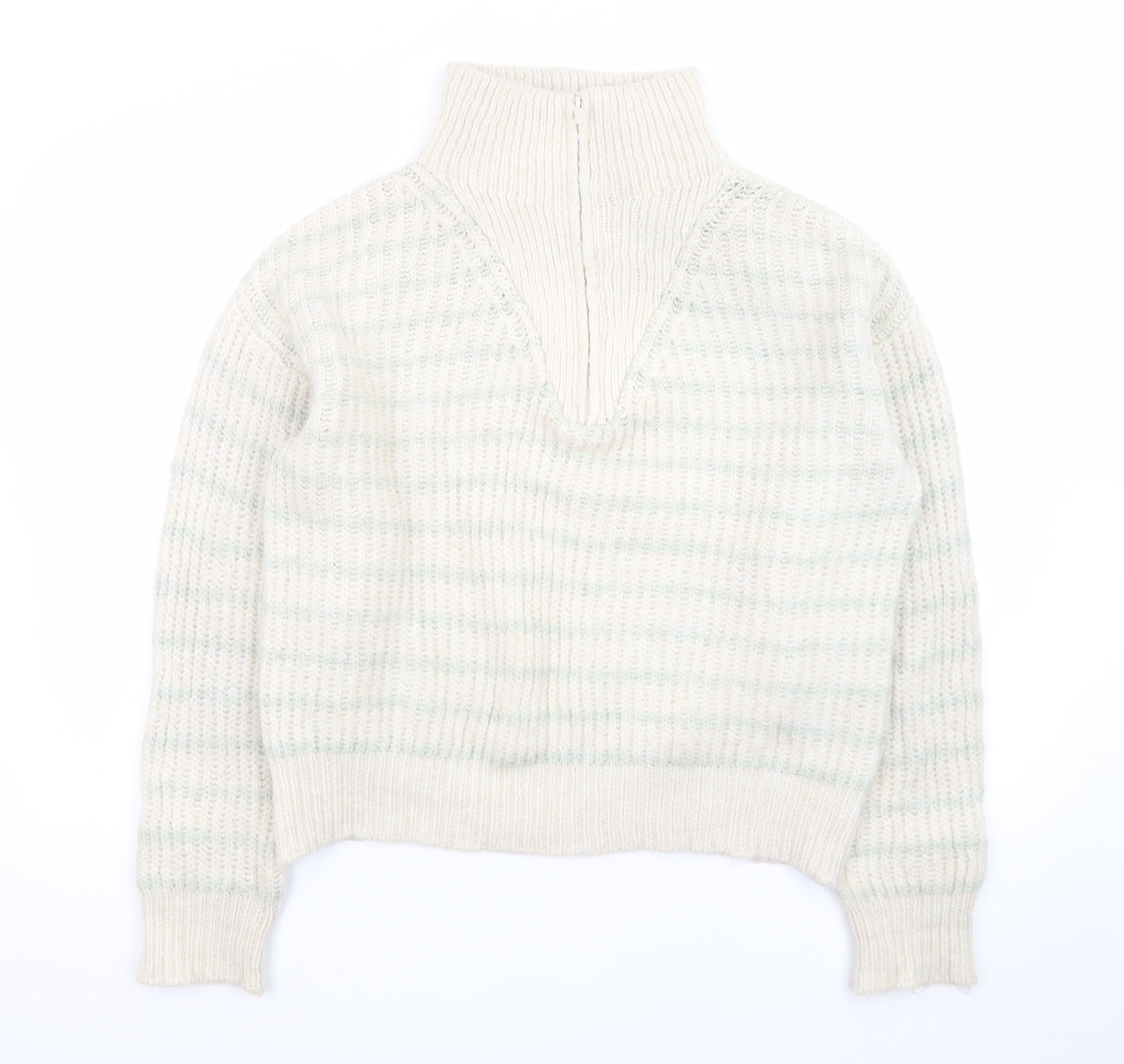 MNG Women’s Ivory Wool Blend Chunky Knit V-Neck Jumper Size S