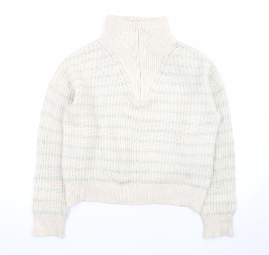 MNG Women’s Ivory Wool Blend Chunky Knit V-Neck Jumper Size S