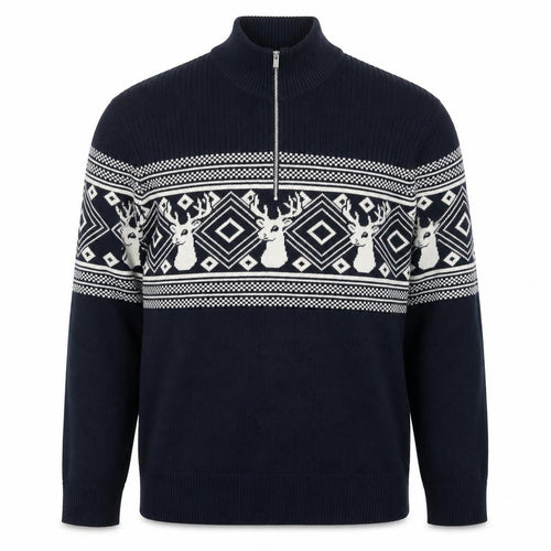 Marks and Spencer Men's Blue 2XL 1/2 Zip Cotton Christmas Jumper