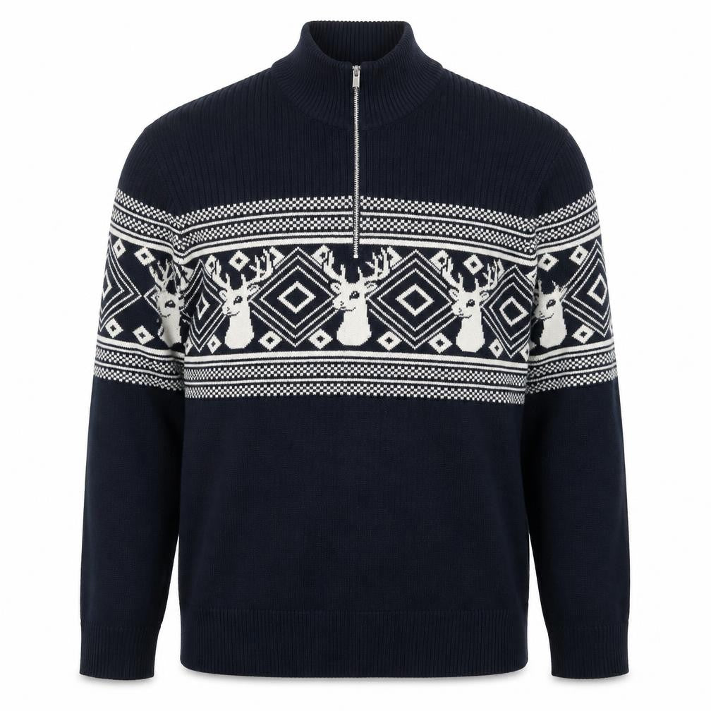 Marks and Spencer Men's Blue 2XL 1/2 Zip Cotton Christmas Jumper