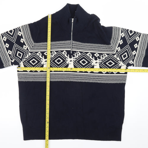Marks and Spencer Men's Blue 2XL 1/2 Zip Cotton Christmas Jumper