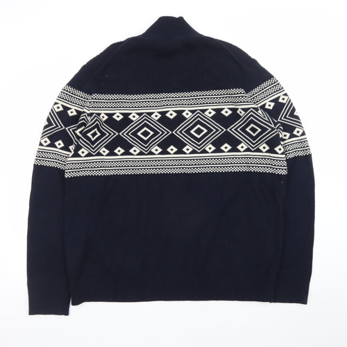 Marks and Spencer Men's Blue 2XL 1/2 Zip Cotton Christmas Jumper