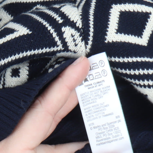 Marks and Spencer Men's Blue 2XL 1/2 Zip Cotton Christmas Jumper