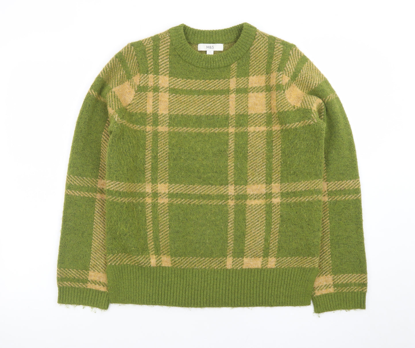 Marks and Spencer Women’s Green Checked Wool Blend Jumper Size S