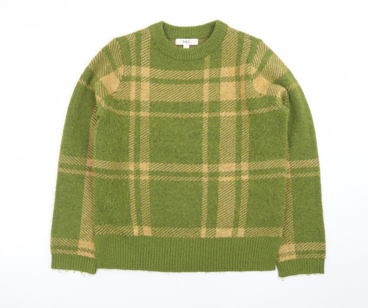 Marks and Spencer Women’s Green Checked Wool Blend Jumper Size S